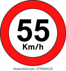 Speed limit 55 kmh traffic sign, Speed limit 55 sign