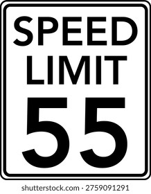 Speed limit 55 mph traffic sign, Speed limit 55 miles per hour road sign