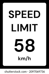 Límite de velocidad 58 kmh señalización de tráfico en fondo blanco