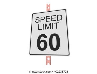 "Speed limit 60" - 3d illustration of roadsign isolated on white background