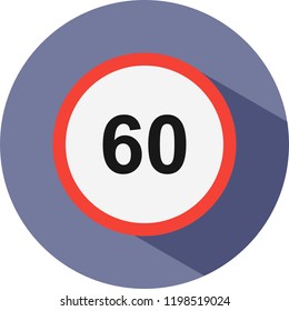 speed limit 60 Flat Long Shadow Icon