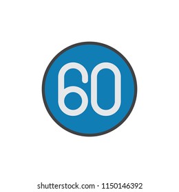 Speed limit 60 kilometers flat icon, vector sign, colorful pictogram isolated on white. Road Sign symbol, logo illustration. Flat style design