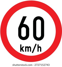 Límite de velocidad 60 km por hora señal de tráfico. Límite de velocidad 60 km por hora señal de tráfico. Señal de restricción para que los conductores de automóviles no excedan la velocidad de más de 60 kilómetros por hora. Ilustración vectorial de íconos.