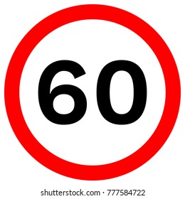 SPEED LIMIT 60 sign in red circle. Vector icon.
