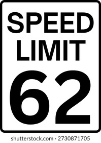Límite de velocidad 62 millas por hora señal de tráfico, límite de velocidad 62 señal de Vector