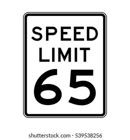 Speed limit 65 traffic light on white background