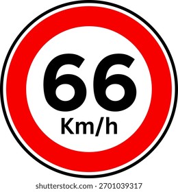 Límite de velocidad 66 kmh señal de tráfico, Límite de velocidad 66 kilómetros por hora señal de tráfico