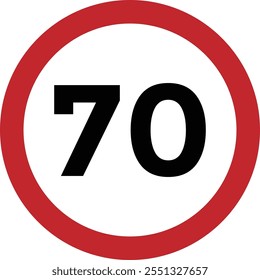 Limite de velocidade 70 em estrada circular sinal design vetor ilustração isolado. Velocidade ​Sinal ​ limite

