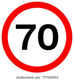 SPEED LIMIT 70 sign in red circle. Vector icon.