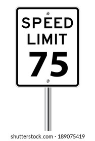 Speed limit 75 traffic sign on white