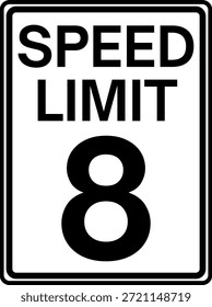 Limite de velocidade 8 milhas por hora sinal de trânsito, Limite de velocidade 8 mph sinal