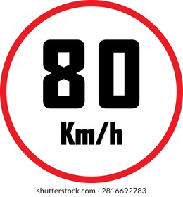 Speed Limit 80 Kmh Road Sign Vector Illustration. Isolated Flat Graphic for Traffic Regulation and Safety Concepts.