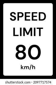 Speed limit 80 kmh traffic sign on white background