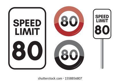 Speed limit 80 mph set icon. Transit board sign. Vector illustration.