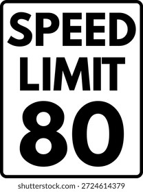 Límite de velocidad 80 mph Señal de tráfico, Límite de velocidad 80 Señal