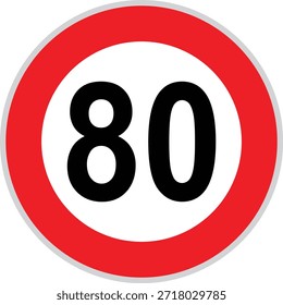 Icono de tráfico del límite de velocidad 80 con la señal de tráfico circular para la regulación y la seguridad de la conducción