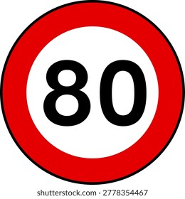 Speed limit 80 traffic sign, Speed limit 80 kilometers per hour road sign