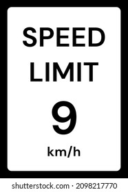 Límite de velocidad 9 kmh señalización de tráfico en fondo blanco