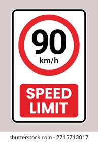 Speed Limit 90 kmh Traffic Sign Icon – Circular Road Speed Restriction Warning Symbol