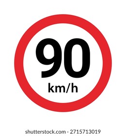 Limite de velocidade 90 km Ícone de sinal de trânsito - Símbolo de aviso de restrição de velocidade em estrada circular