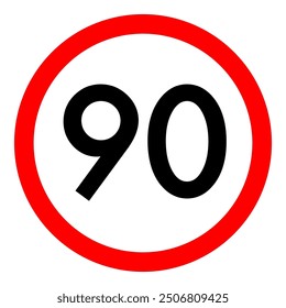 Límite de velocidad 90 icono de tráfico en carretera redonda