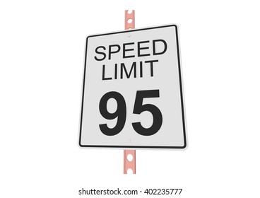 "Speed limit 95" - 3d illustration of roadsign isolated on white background