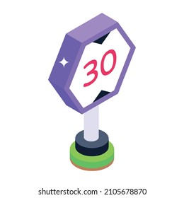 Speed Limit Board In Isometric Icon, Editable Vector 

