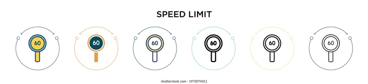 Speed limit icon in filled, thin line, outline and stroke style. Vector illustration of two colored and black speed limit vector icons designs can be used for mobile, ui, web