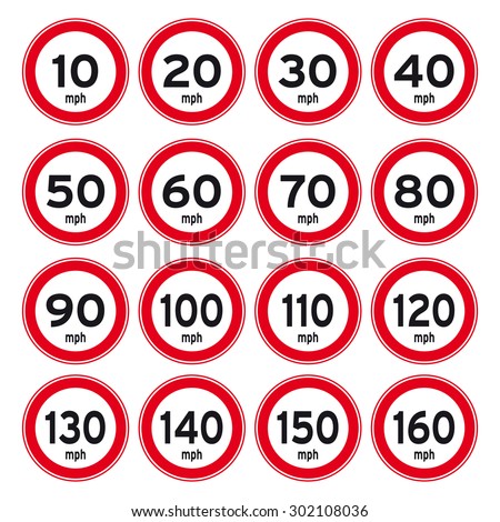 Speed limit mph sign vector set