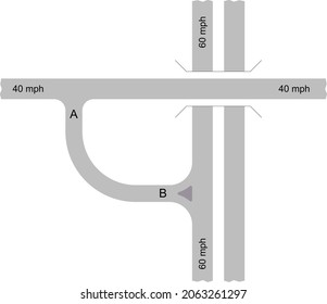 Límite de velocidad en carretera de enlace bidireccional entre una carretera de doble vía con un límite de velocidad de 60 mph y una carretera lateral con un límite de velocidad de 40 mph