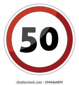 Speed limit road sign vector : maximum speed is 50 km h.