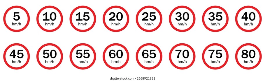 Speed Limit Road Sign Vector Set – Red Circle Traffic Icons for Safety and Business Communication	