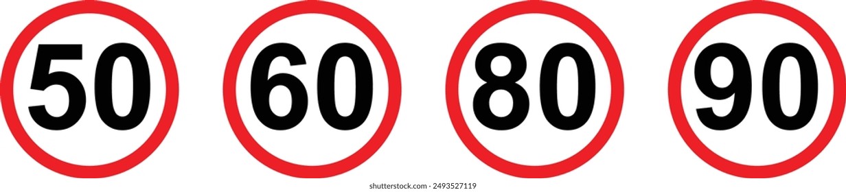 Speed limit road signs vector icon set. Speed limit road traffic icon sign flat style design.