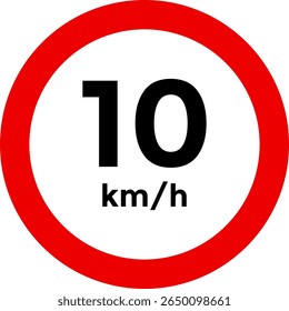 Speed limit sign 10 km h icon.  the way forward symbol. depicting speed limits ranging. Circular road signs.  Road signs with speed limit warnings. traffic sign