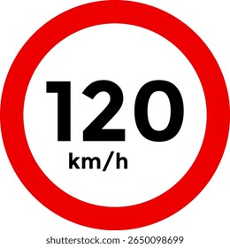 Speed limit sign 120 km h icon.  the way forward symbol. depicting speed limits ranging. Circular road signs.  Road signs with speed limit warnings. traffic sign
