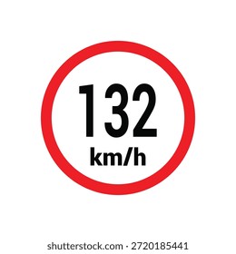 Sinal de limite de velocidade 132 km h ícone ilustração de design vetorial