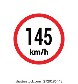 Sinal de limite de velocidade 145 km h ícone ilustração de design vetorial