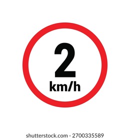 Ilustración de diseño de Vector de icono de 2 km h de signo de límite de velocidad
