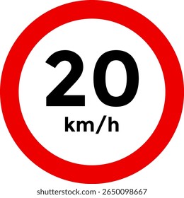 Speed limit sign 20 km h icon.  the way forward symbol. depicting speed limits ranging. Circular road signs.  Road signs with speed limit warnings. traffic sign