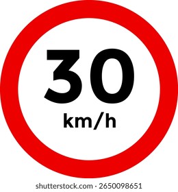 Speed limit sign 30 km h icon.  the way forward symbol. depicting speed limits ranging. Circular road signs.  Road signs with speed limit warnings. traffic sign