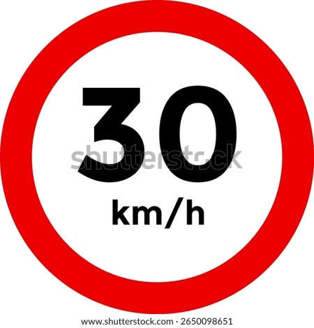 Speed limit sign 30 km h icon.  the way forward symbol. depicting speed limits ranging. Circular road signs.  Road signs with speed limit warnings. traffic sign