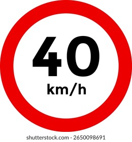Speed limit sign 40 km h icon. Road signs with speed limit warnings. depicting speed limits ranging. Circular road signs. traffic sign.  the way forward symbol