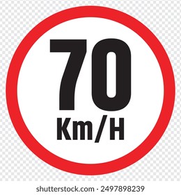 Speed limit sign 70 km h icon vector illustration. eps 10