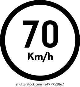 Speed Limit Sign 70 Km, Black Traffic Sign