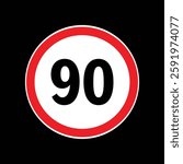 Speed limit sign 90 km per hour icon vector illustration
