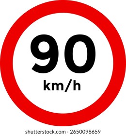 Speed limit sign 90 km h icon. Road signs with speed limit warnings. depicting speed limits ranging. Circular road signs. traffic sign.  the way forward symbol