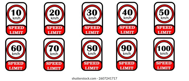 Speed limit sign board templates flat geometric shapes outline