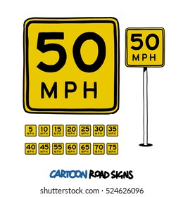 Speed Limit Sign. Cartoon illustration