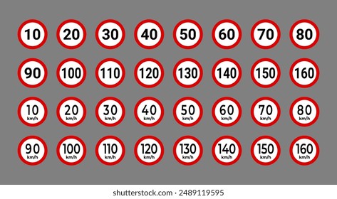 Speed Limit Sign Collection Vector Illustration