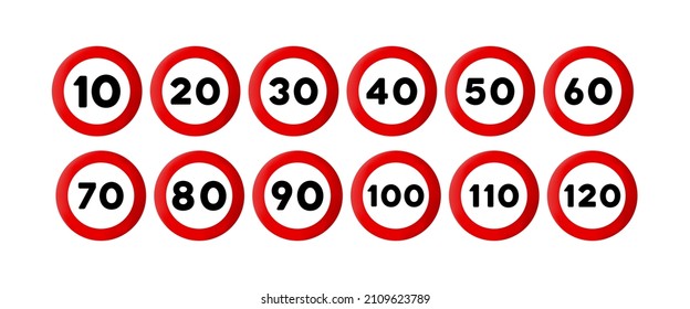 Speed limit sign icon set. Road sign. Traffic concept. Vector EPS 10. Isolated on white background.